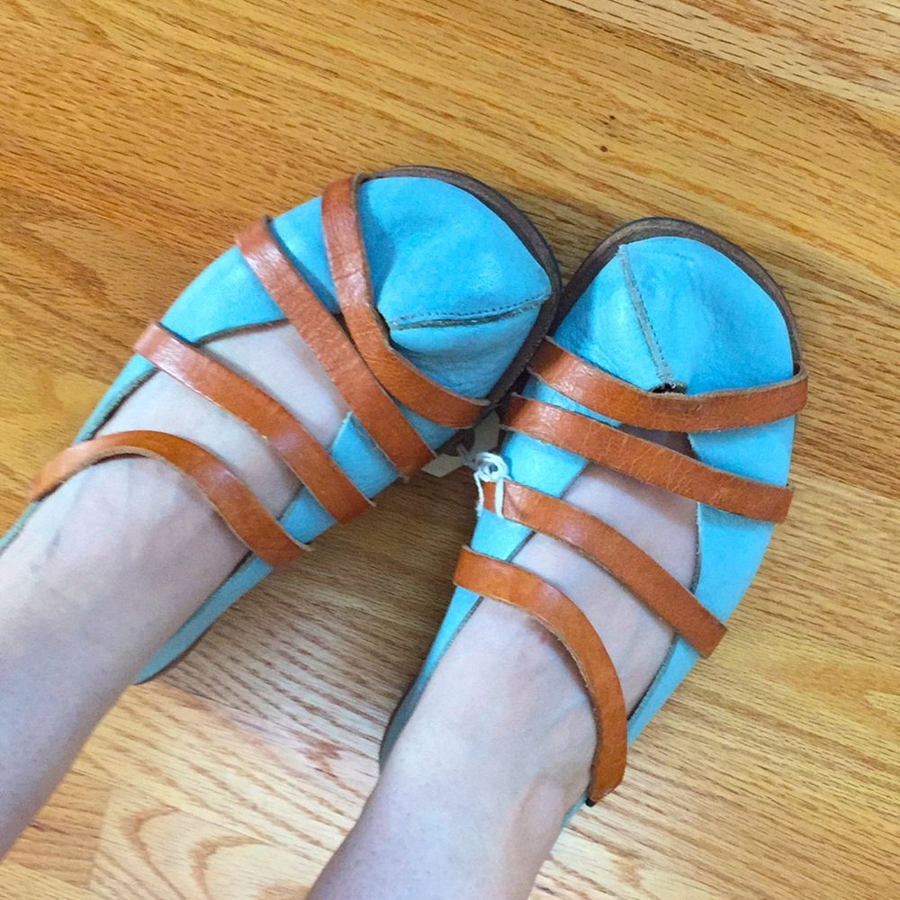 Cydwoq Women's “Jail” Blue and Brown Flats - Picture 2 of 6